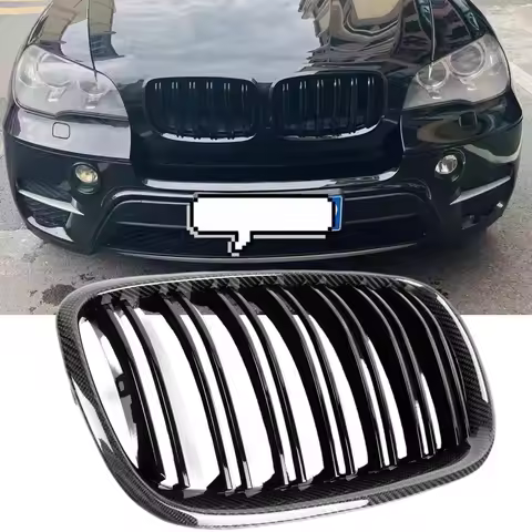 E70 Grille, Real Carbon Fiber Framed Bumper Kidney Grill for 2007-2013 BMW X5 E70 & 2008-2014 X6 E71