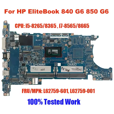L62759-601 Motherboard for HP EliteBook 840 G6 850 G6 With CPU i5-8265/8365 or i7-8565/8665 Laptop P