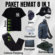 AF - PAKET SUPER HEMAT 8 IN 1 / PAKET HEMAT PRIA (KAOS DISTRO CELPAN JAM HEADSET DOMPET TOPI TAS DAN
