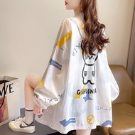 เสื้อคลุมกันแดดผู้หญิงฤดูร้อนแบบบางระบายอากาศได้ดีพร้อมฮู้ดและซิป ทรงหลวม ไซส์ใหญ่ เสื้อคลุมกันแดดแบ