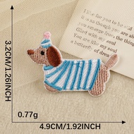 [Angel Bella DIY Handmade] AS178|Self-Adhesive Sausage Dog Patch Cloth Embroidered Canvas Bag Childr