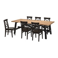 SKOGSTA/INGOLF 餐桌附6張餐椅, 相思木/黑色, 235x100 公分