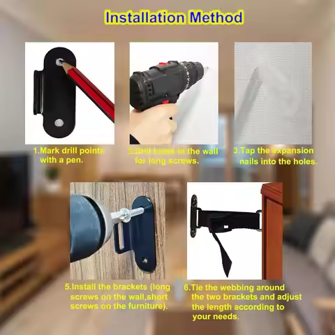 Earthquake Proof Furniture Anchors Unisex Proofing Universal Furniture Safety Kit Adjustable Anti Ti