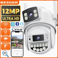 BESDER 5GHz 12MP WiFi IP Camera Outdoor Dual Lens Dual Screen 10MP Camera Connect Cellphone AI Human