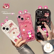 Cute Creative Eyes 3D Doll Lotso Bear Case Compatible for IPhone 11 14 Pro Max 7 8 Plus 6 6s Plus XR X XS Max 12 13 Pro Max SE 2020 3D Wavy Curved Edge Soft Flowers Cover