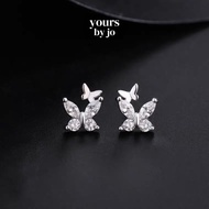 Yours by Jo S925 Sterling Silver Twin Butterfly Diamond Stud Earrings