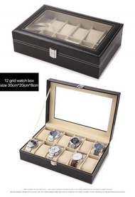 HOTBUY - [12間格]高級PU皮革帶扣手錶盒 首飾盒 收納展示盒- 黑色 x1pc