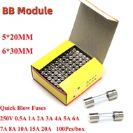 100PCS Fast Blow Insurance Tube 5*20MM GLASS Quick Blow FUSE 5*20 6*30 6*30MM 5X20 250V 0.5A 1A 2A 3