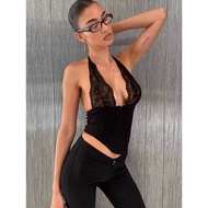 IAMGIA Black Lace Deep V-Neck Corset Vest - Slimming Camisole