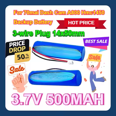 For 70mai Dash Cam A800 Hmc1450 Backup Battery Battery 3-wire Plug 14x50mm 3.7V 500MAH Battery