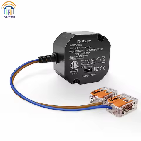 NEW AC to USBC Adapter Flush Wall-mounted Power Supply for USB-C Tablets 5-20V with Max Output 30W T