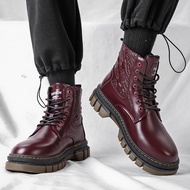Huizhou Martin Leather Boots - High-Top Wine Red Men's Casual