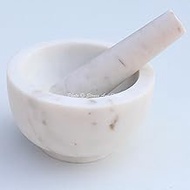 Stones And Homes Indian White Mortar and Pestle Set Large Bowl Marble Spices Masher Stone Grinder for Kitchen and Home 5 Inch Polished Decorative Round Medicine Pills Stone Grinder - (13 x 7 cm)