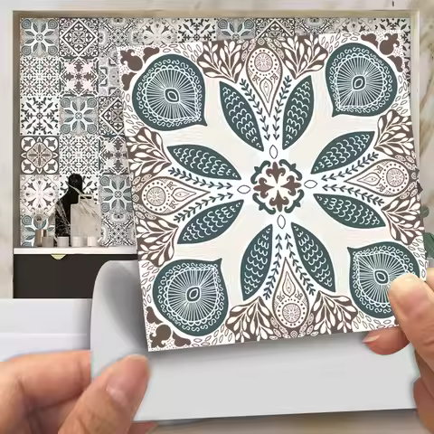 10pcs Blue & Gray Matte Surface Wall Sticker Film For Tiles /Ground in Kitchen Backsplash Floor PVC 