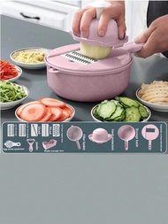 12合1多功能蔬菜切割機,適用於胡蘿蔔、土豆、手動切片器、小蘿蔔絲切片機,廚房蔬菜切割工具