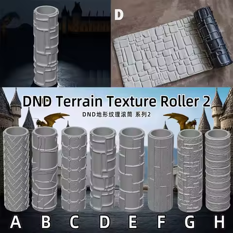 Miniature 3D Printed DND Terrain Texture Roller Tool For Wargameing Base Clay Polymer Building Wall/