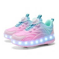 รองเท้าสเก็ตลูกกลิ้งไฟ LED สองล้อสำหรับเด็ก, เด็กหญิงเด็กชายสเก็ตบอร์ดสำหรับเล่นกีฬาเรืองแสงสเก็ตบอร์ดชาร์จ USB