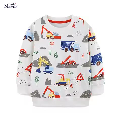 Little maven Autumn Spring Kids Clothes Children's Clothing Baby Boys Embroidery Cartoon Excavators 