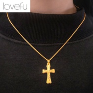 18K Saudi Gold Pawnable Jesus Cross Pendant Clavicle Necklace