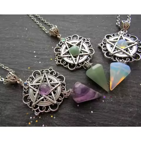 White Purple or Green Witch Necklace, Pagan Necklace, Witch Necklace, Wicca Necklace, Pentacle Jewel