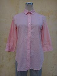 楹 ~ 正品 Uniqlo 粉色 小圓點七分袖襯衫 size: L