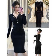 Ladies Prom Night Retro Gastby 18 Century Event Party Vintage Knitted Slim Body Dress 简单舒适针织长连衣裙