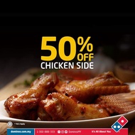 Domino's pizza voucher 50%OFF 1 chicken side