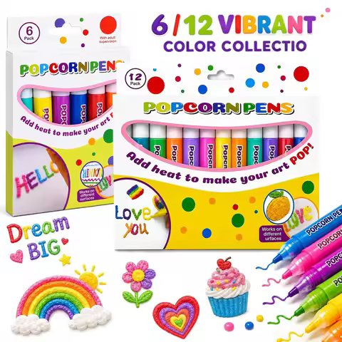 6/12Pcs Puffy 3D Popcorn Pen DIY Bubble Drawing Marker Pen for Drawing Coloring Creative Crafts Birt