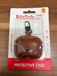 棕色 皮質藍牙耳機套 耳機套保護殼 適用蘋果airpods 3 耳機盒保護套