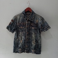 In The Attic Japan Y2K Punk Distressed Short Sleeve Gothic Denim Jacket