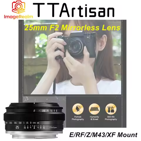 TTArtisan 25mm F2 APS-C MF Mirrorless Portrait Camera Lens for Sony A6000 A7RIII A7S Fuji XT30 XT-10