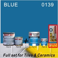 BLUE 0139  / 1 SET EA4 ( 1L HEAVY DUTY WP TILES COTE PRIMER / 1L NIPPON EA4 EPOXY FINISH COLOUR / FR