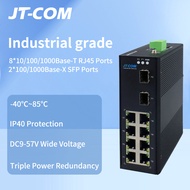 JT-COM Industrial Gigabit Switch 2SFP + 8 RJ45 8 Port Rugged Ethernet Switch -40~85°C DIN Rail Netwo