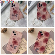 Oil Paintin Retro Rose Casing For Samsung Galaxy A72 A52 A52S A32 A22 A12 A51 A21S A50 A50S A30S J7 Prime On7 2016 M32 4G Wavy Curved Edge Cover Soft Silicone Lanyard Bracelet