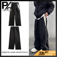 American retro street style contrasting color workwear casual pants men's loose wide leg sports pant