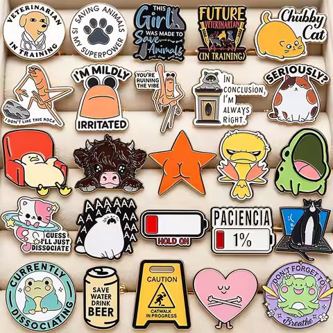 Comedy Anime Duck Starfish Butt Marcus The Worm Enamel Pin Veterinary Dog Yawning Frog Low Battery B
