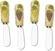 UPware 4-Piece Hand Painted Resin Handle with Stainless Steel Blade Cheese Spreader/Butter Spreader Knife (Antique Grapes)
