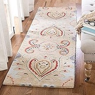 SAFAVIEH Bella Collection Runner Rug - 2'3" x 7', Beige & Blue, Handmade Boho Wool, Ideal for High T