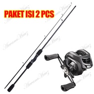 Joran Pancing Set Carbon Baitcasting Fishing Rod Metal Reel Max Drag 8kg Material Berkualitas Ul Ult