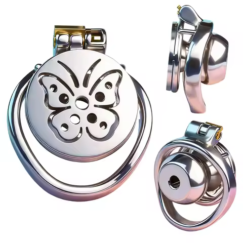 FRRK Butterfly Love Chastity Cage Device with Inverted Steel Ball Urethral Negative Cock Lock Male A