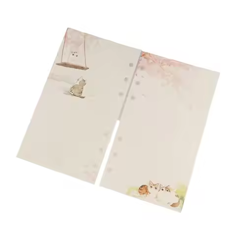 Blank AgendaPages Notebook Refill Line Pages Notebook Binder 80 Sheets Loose Leaf A6 Sakura And Cat
