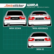 Sticker Kereta Proton Wira, Sticker Belakang, Custom Warna dan Nombor Plate.