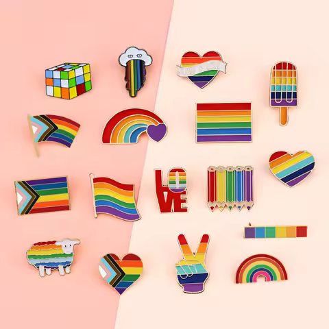 LGBT Rainbow Flag Pins Creative Heart Yeh Finger Enamel Pin Clothes Bag Lapel Gay Lesbian Pride Icon