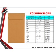 A&C Brown Paper Coin Envelope ( 1, 3, 4, 4,5, 5, 5.5, 6, 7, 8.5) 500pcs (1 BOX) - Office Supplies