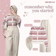 OneSet 3in1 Trendy Coffee Outfit [ Fiona Cardigan + Culottes + Hijab] Set Wanita - LS28N