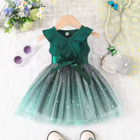 Dress Baby Girl Newborn 6-36 Months Baju Gaun Budak Perempuan Murah Sleeveless Emerald Green Tulle K