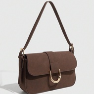 1pc Faux Leather Burgundy Baguette Bag, Y2K Baddie Bag, Minimalist Square Bag, Versatile Shoulder/Un