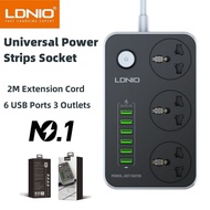 LDNIO Universal Power Strips Socket 2M Extension Cord Charger Travel Uk Plug with 6 USB Ports 3 Outl