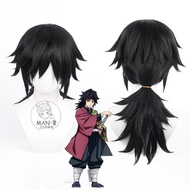 Tomioka Giyuu Cosplay Wig Demon Slayer Long Black Heat Resistant Synthetic Hair