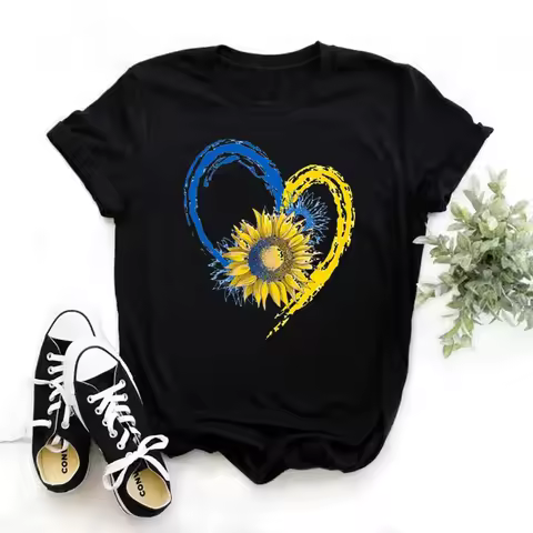 Ukraine Flag Sunflower Vintage Ukrainian Ukraine Print Women Graphic T Shirt Summer Casual Oversized